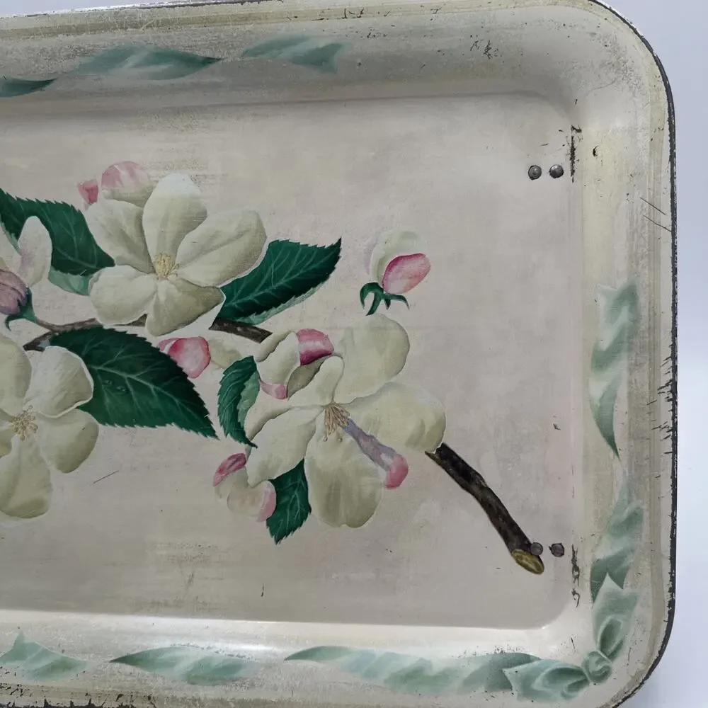 Vintage Metal TV Lap Tray Folding Legs Floral Pattern Mid Century Retro